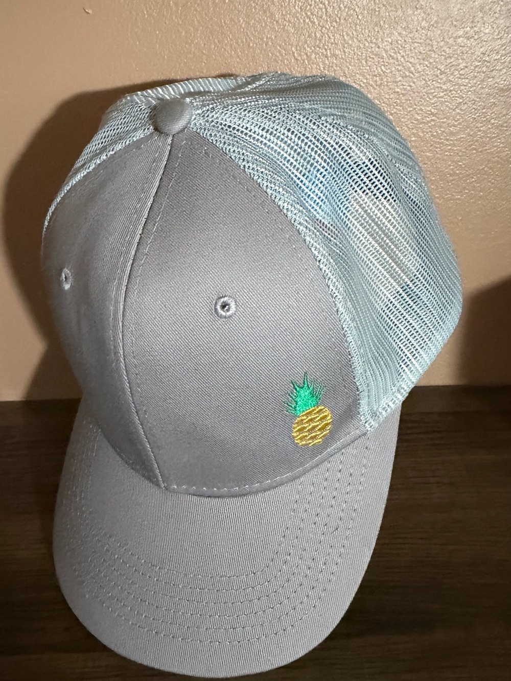 Embroidered Pineapple Trucker Hat - Light Gray & Mint